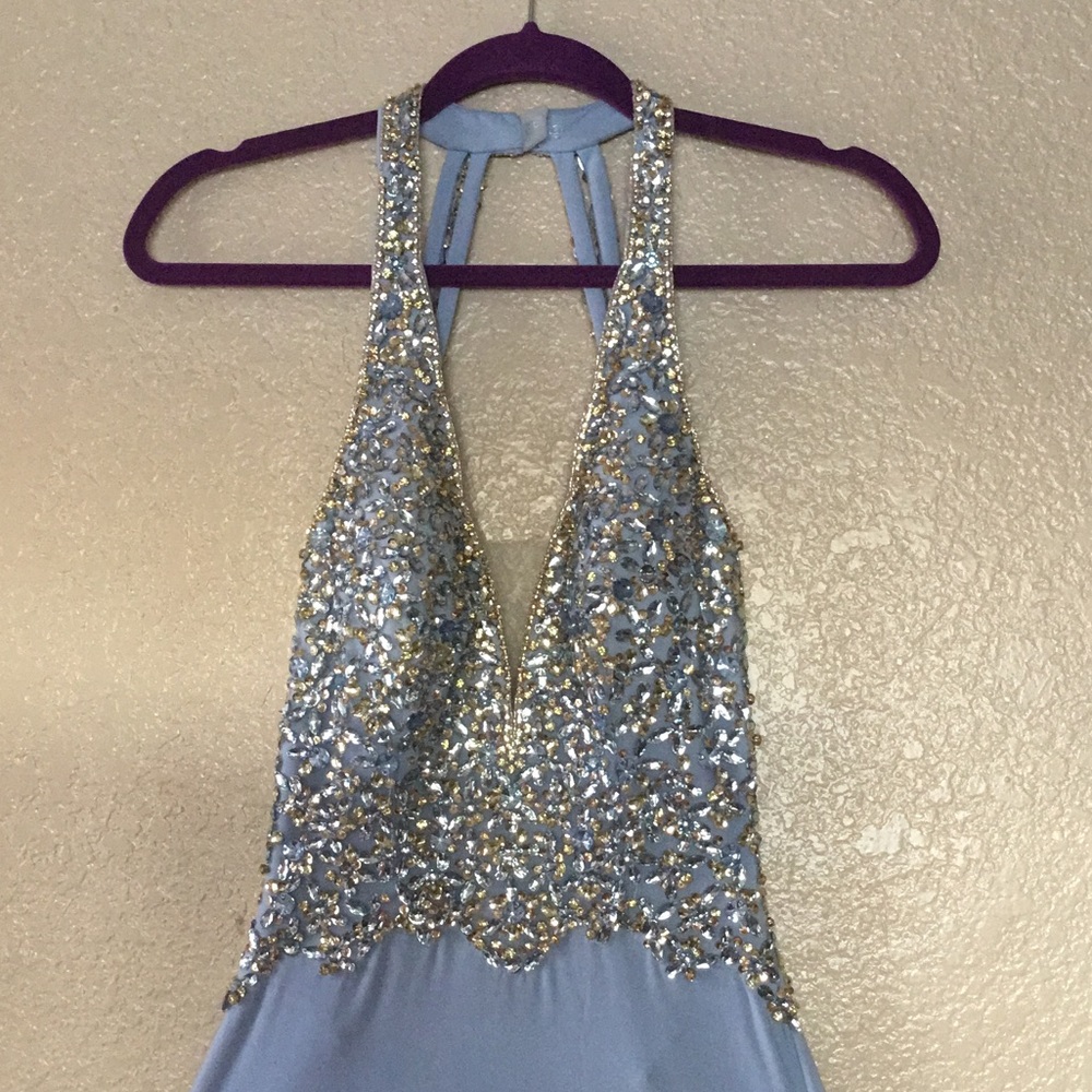 Camille La Vie Blue Jewel Beaded Halter Maxi Sz 2P - Picture 3 of 8
